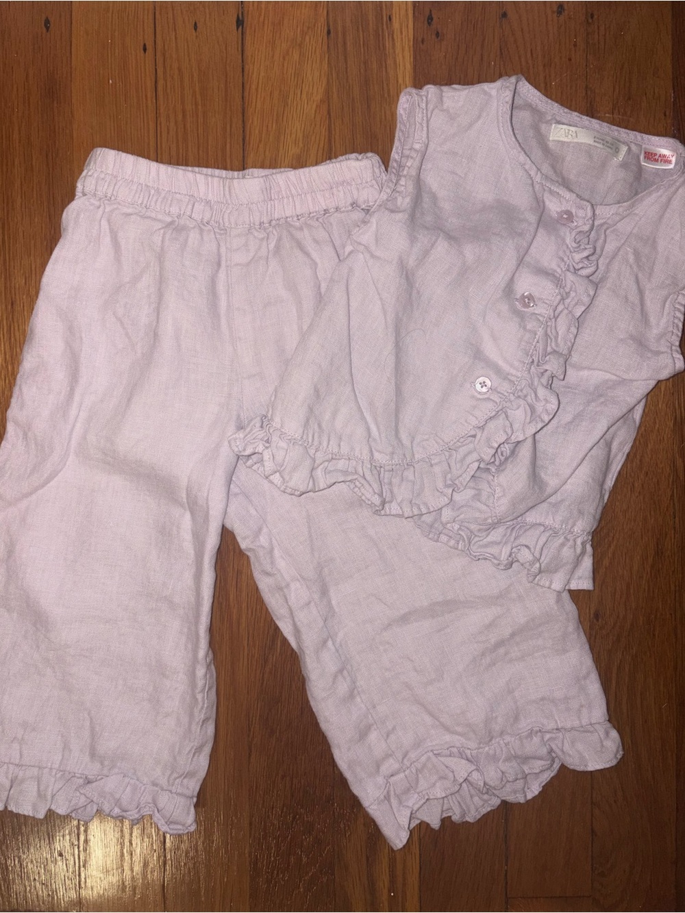 Zara Lilac Ruffle Linen Two-Piece Set, size 2T